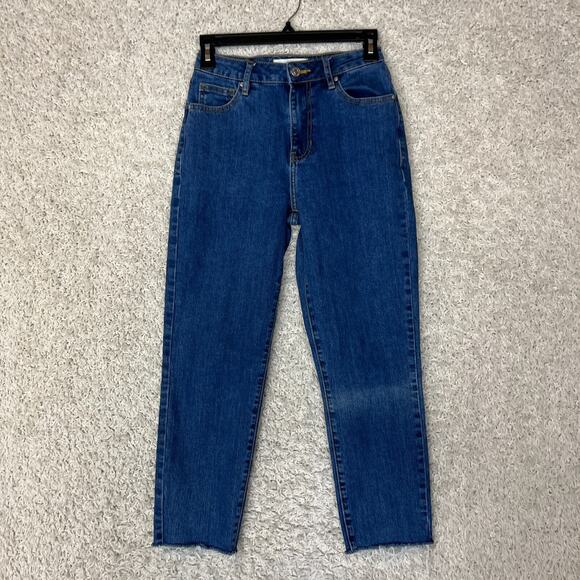 Pacsun Mom Jeans Womens 25 Mid Rise Slim Dark Wash Casual Denim Raw Hem - Picture 1 of 11